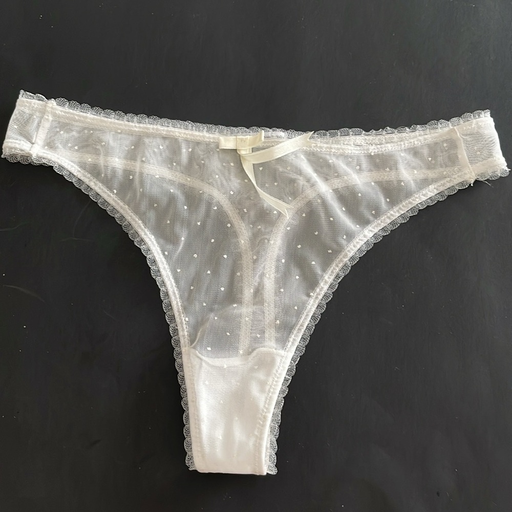 Elle Macpherson intimates Sheer White Polka Dot mesh thong pantie